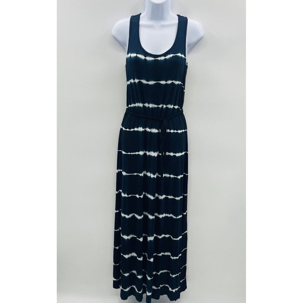 Kensie Womens Size Small Tie Dye Sleeveless Maxi‎ Dress with Rope Belt in Blue